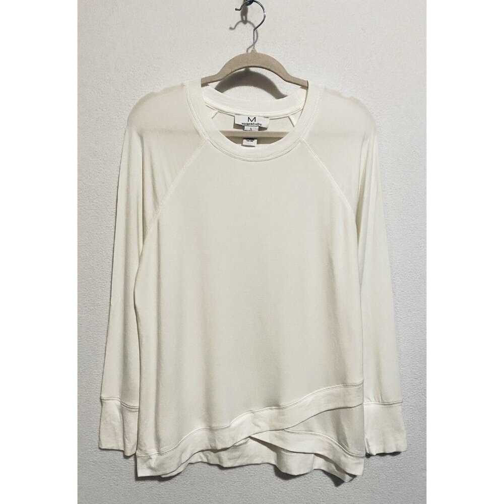 M Magaschoni Sweatshirt Womens Large Ivory Crew Neck Layered Modal Comfy Cozy